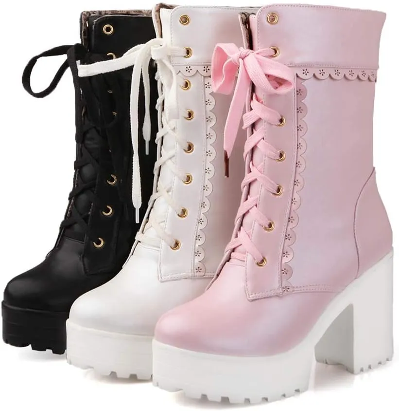Elyffany Lolita High Heeled Boots Cosplay Lace Sweet Lady Shoes Fashion Brogue Shoes