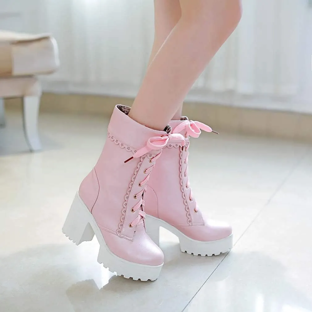 Elyffany Lolita High Heeled Boots Cosplay Lace Sweet Lady Shoes Fashion Brogue Shoes