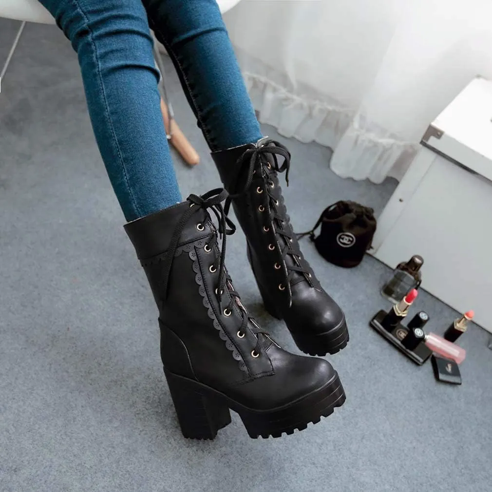 Elyffany Lolita High Heeled Boots Cosplay Lace Sweet Lady Shoes Fashion Brogue Shoes
