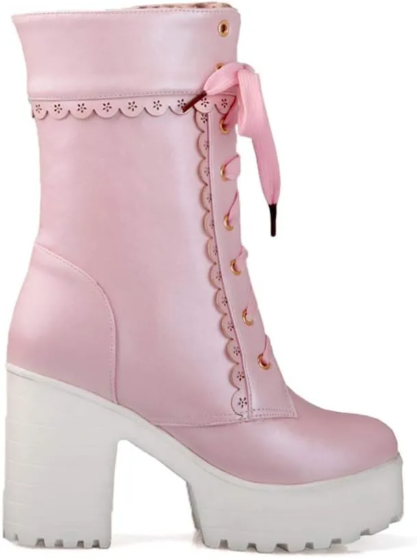 Elyffany Lolita High Heeled Boots Cosplay Lace Sweet Lady Shoes Fashion Brogue Shoes
