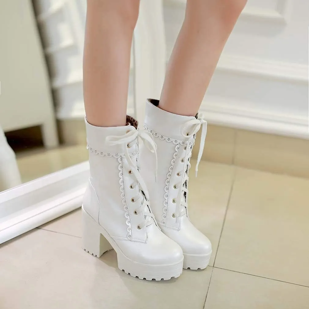 Elyffany Lolita High Heeled Boots Cosplay Lace Sweet Lady Shoes Fashion Brogue Shoes