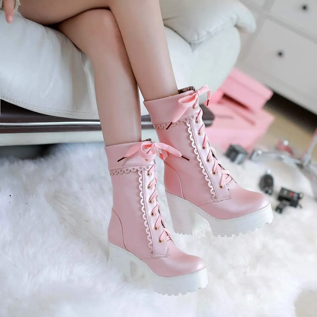 Elyffany Lolita High Heeled Boots Cosplay Lace Sweet Lady Shoes Fashion Brogue Shoes