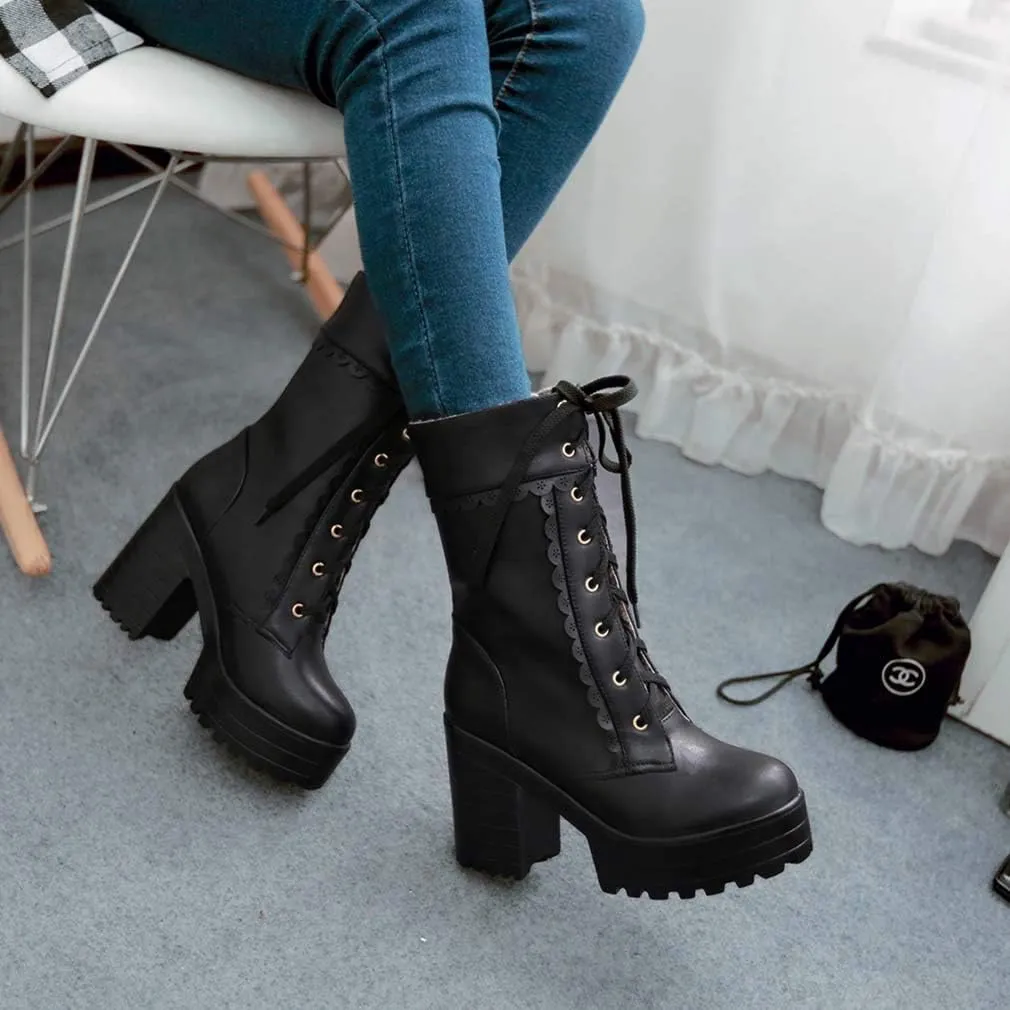 Elyffany Lolita High Heeled Boots Cosplay Lace Sweet Lady Shoes Fashion Brogue Shoes
