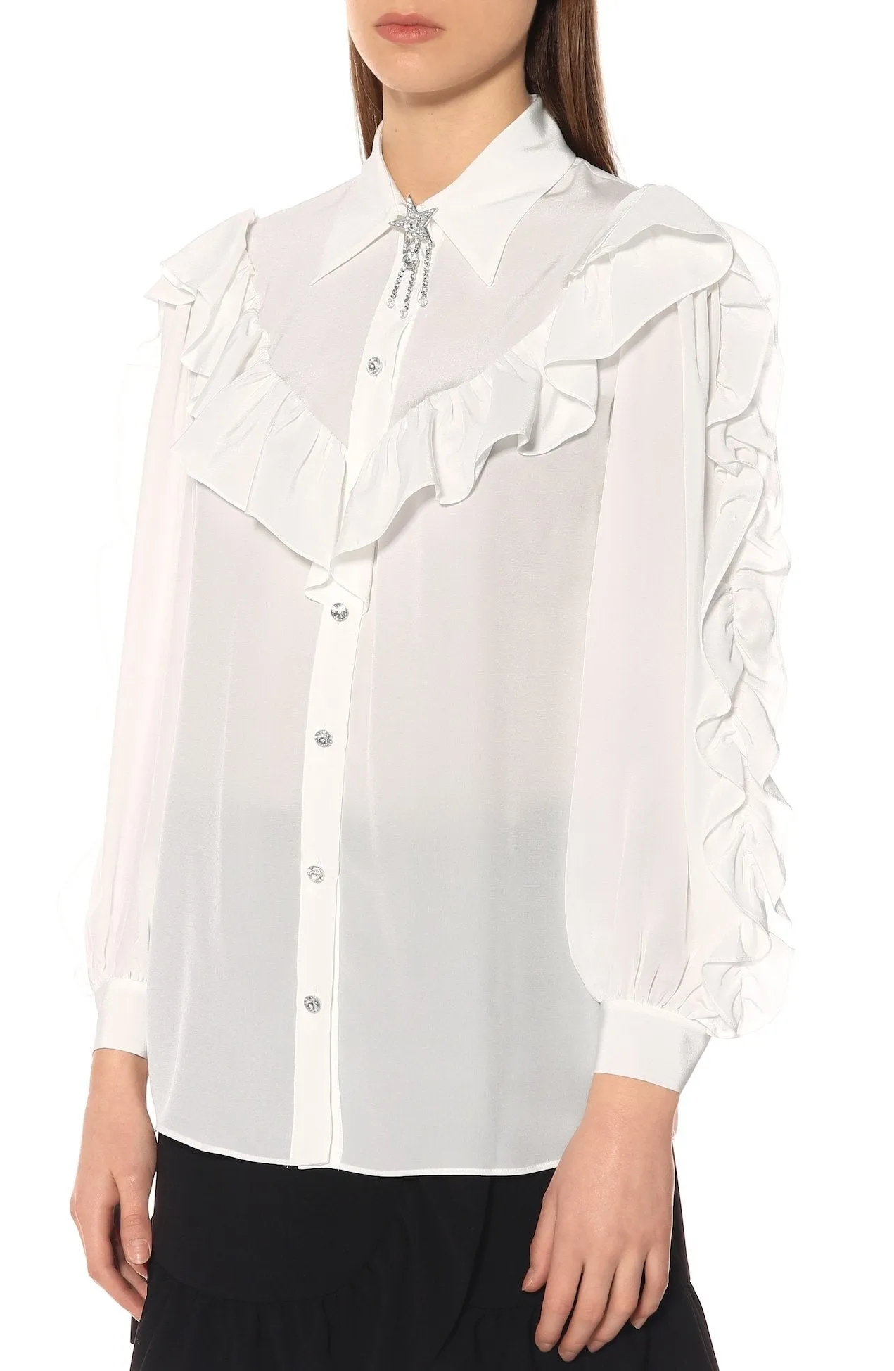 Embellished Silk Shirt, White
