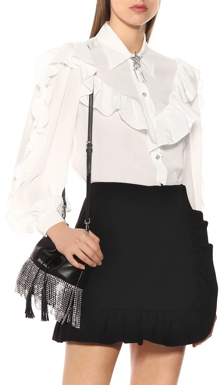 Embellished Silk Shirt, White