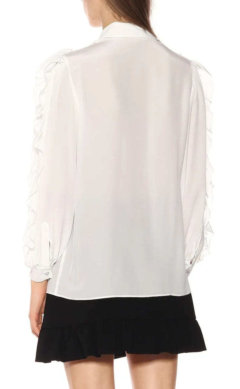 Embellished Silk Shirt, White