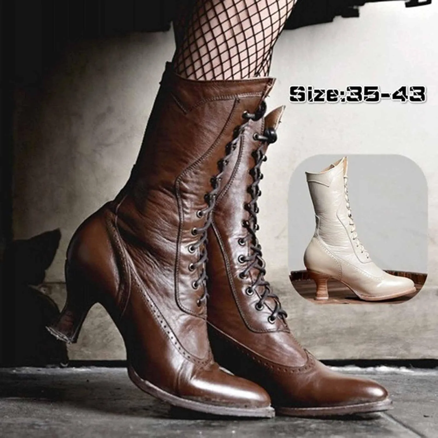Erocalli Women Wedding Bridal Boots Victorian Boots Renaissance Boots Goth Witch Stuff Boots Lace Up Satin Lace Mid Calf Boot Tango Latin Ballroom Dance Evening Wedding Shoes