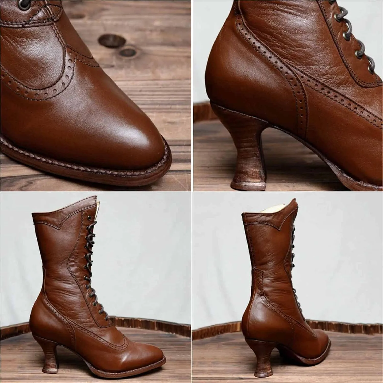 Erocalli Women Wedding Bridal Boots Victorian Boots Renaissance Boots Goth Witch Stuff Boots Lace Up Satin Lace Mid Calf Boot Tango Latin Ballroom Dance Evening Wedding Shoes