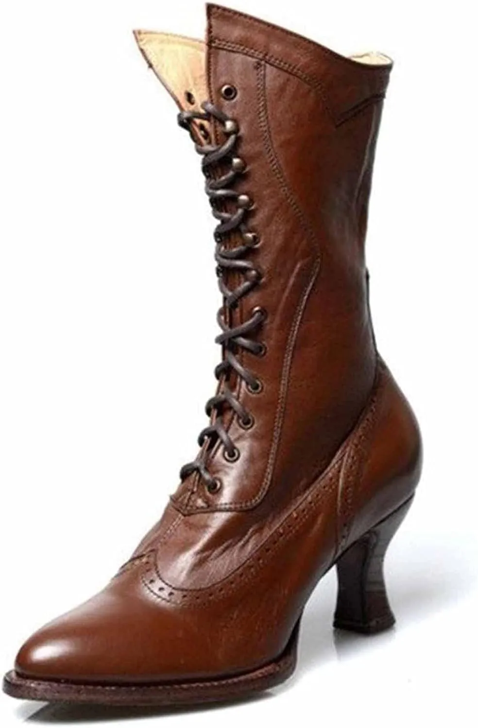 Erocalli Women Wedding Bridal Boots Victorian Boots Renaissance Boots Goth Witch Stuff Boots Lace Up Satin Lace Mid Calf Boot Tango Latin Ballroom Dance Evening Wedding Shoes