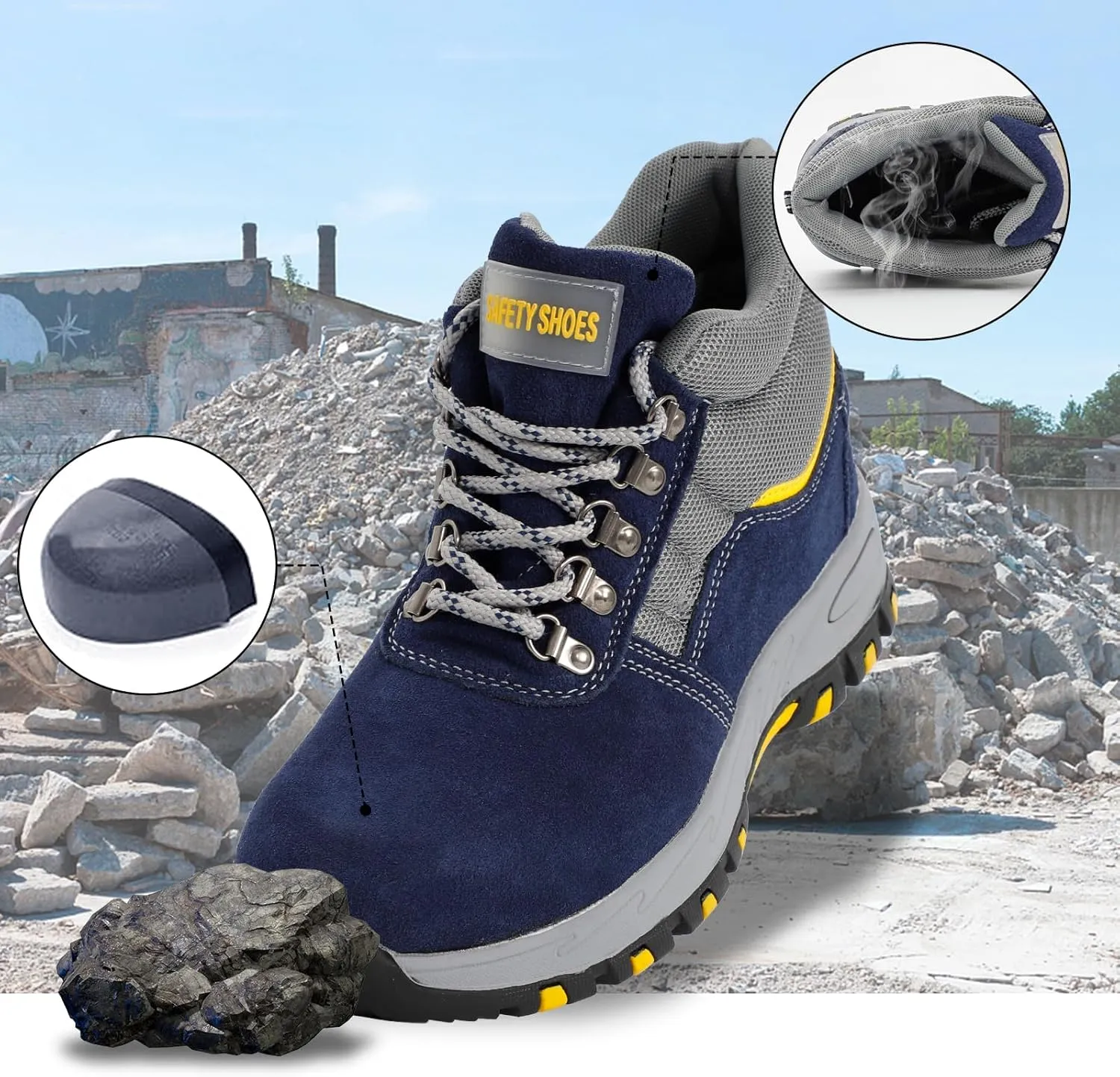 ESTAMICO Steel Toe Work Boots For Men Puncture Proof Industrial & Construction Boot Waterproof Safety Shoes
