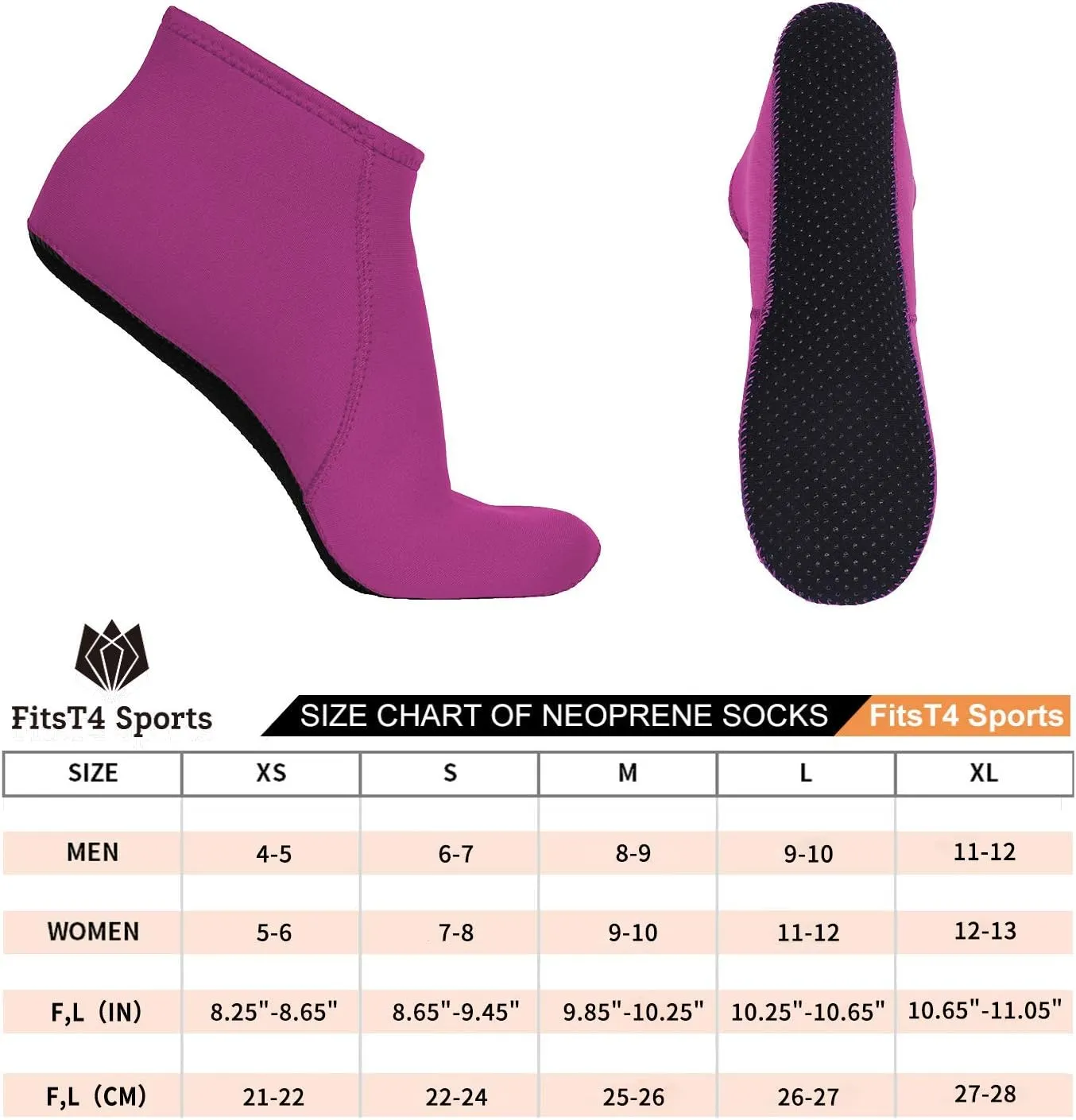 FitsT4 Sports Neoprene Water Socks 3mm Snorkel Fin Anti-Slip Sock Swim Men Women Dive Wetsuit Booties