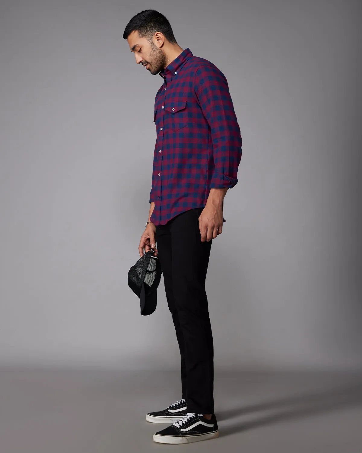 Flannel Checked Shirt - Maroon & Navy