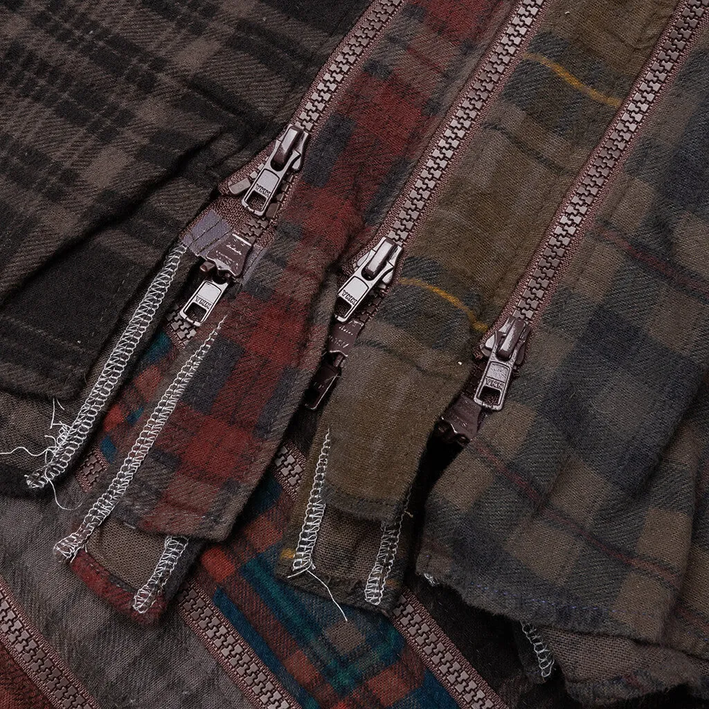 Flannel Shirt 7 Cuts Zipped Wide Shirt Over Dye - Brown