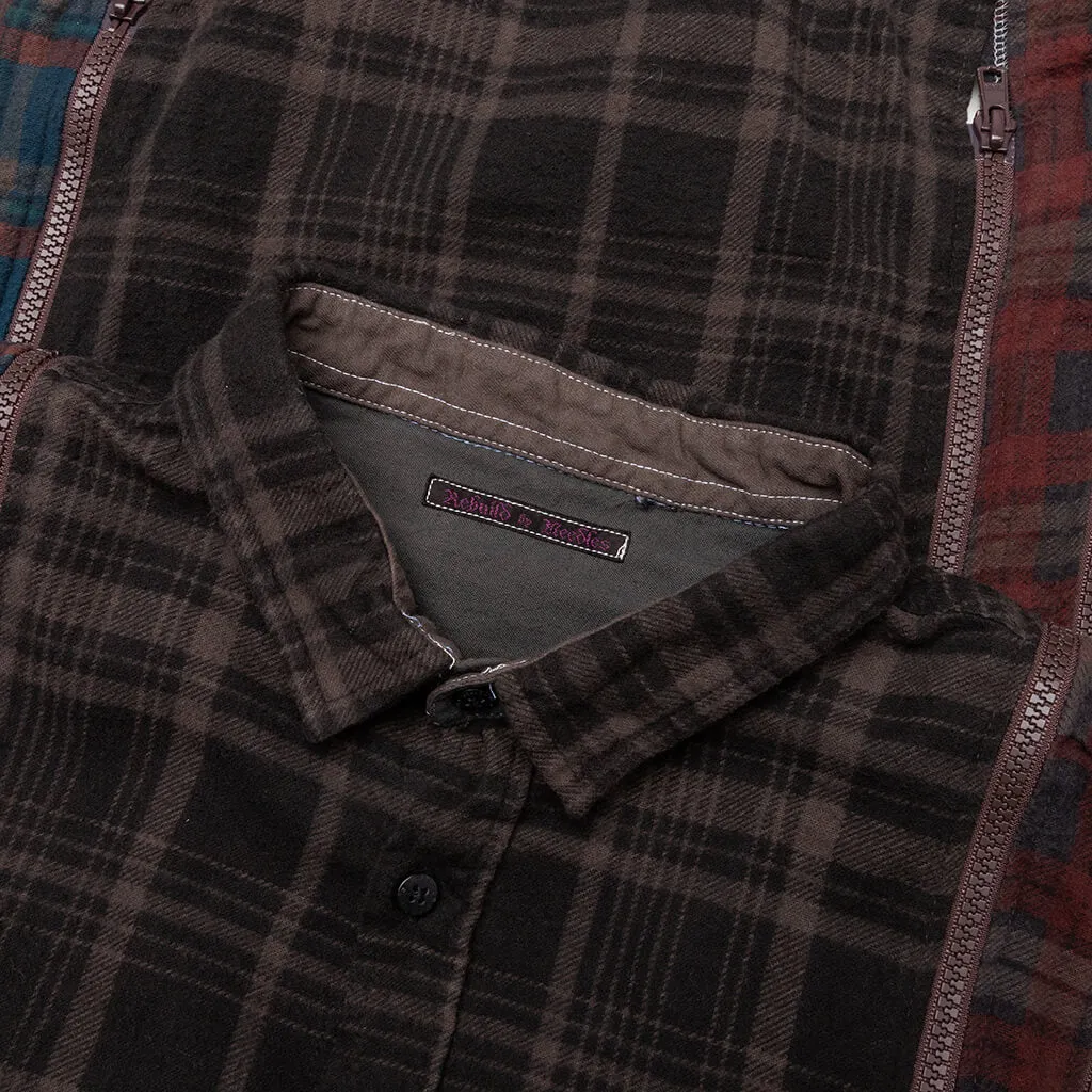 Flannel Shirt 7 Cuts Zipped Wide Shirt Over Dye - Brown