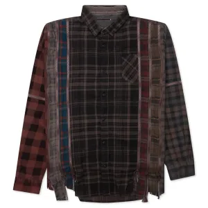 Flannel Shirt 7 Cuts Zipped Wide Shirt Over Dye - Brown