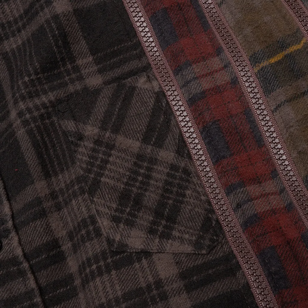 Flannel Shirt 7 Cuts Zipped Wide Shirt Over Dye - Brown