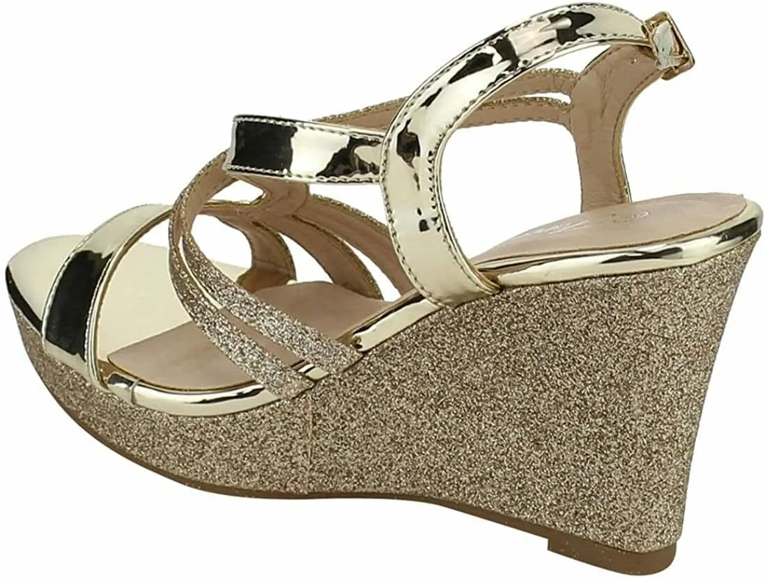 Forever FQ22 Women's Glitter Strappy Wrapped Wedge Heel Platform Sandals