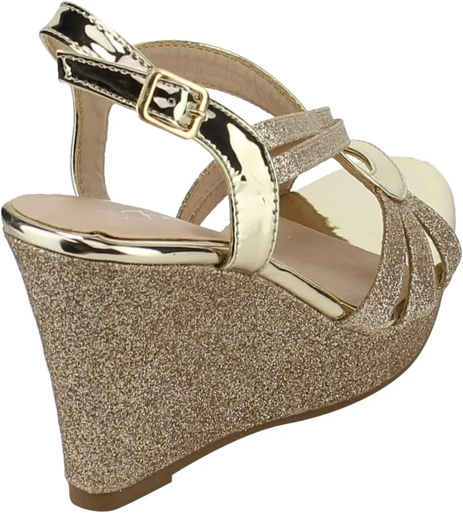 Forever FQ22 Women's Glitter Strappy Wrapped Wedge Heel Platform Sandals