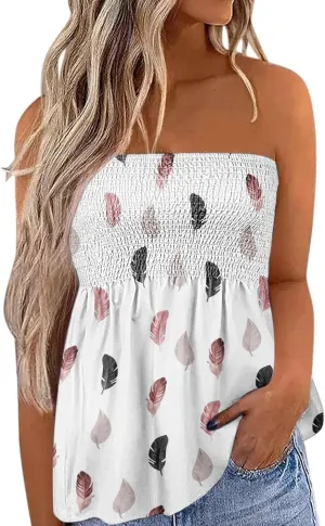 FRMUIC Womens Tube Tops Pleated Stretch Strapless Tanks Top Backless Sexy Casual Bandeau Top Summer Tunic Tanks Blouse Shirt