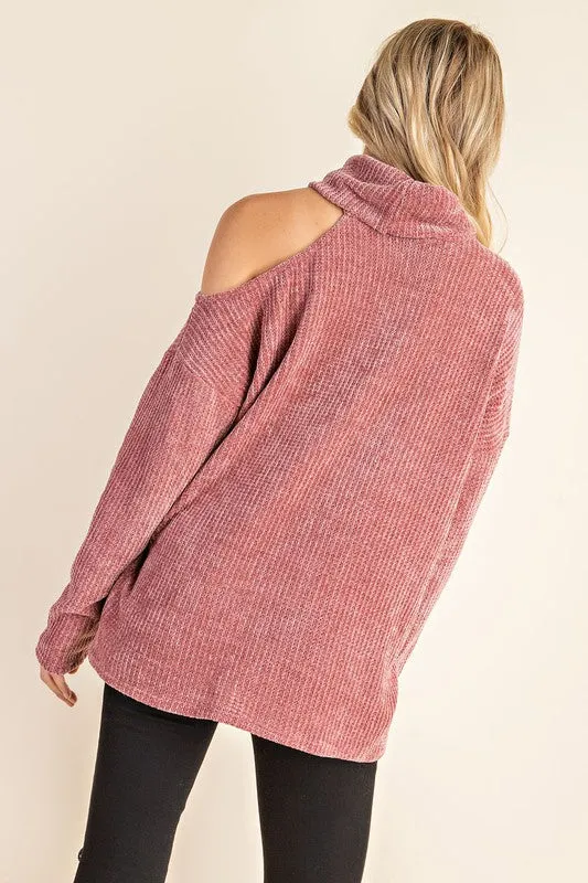 FSL Apparel Cold Shoulder Turtleneck Sweater