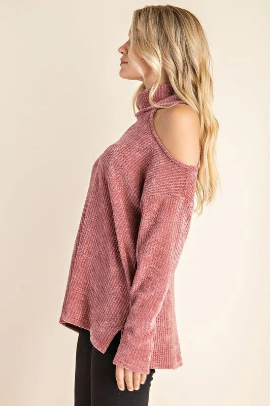 FSL Apparel Cold Shoulder Turtleneck Sweater