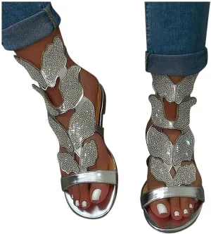 Gibobby Sandals for Women Dressy,Women Gladiator Sandals Flat,Summer Strappy Lace Up Open Toe Knee High Flat Sandal