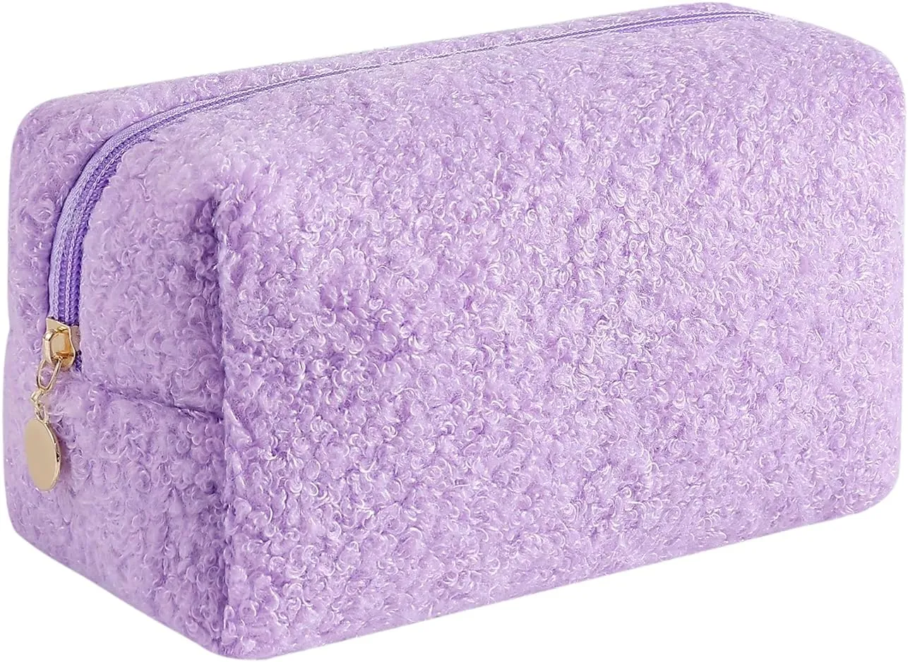 Gleyemor Cute Plush Makeup Bag Travel Pouch Birthday Gifts for Women Wife Her Sister Daughter Christmas Gifts Essential Bag (Purple)