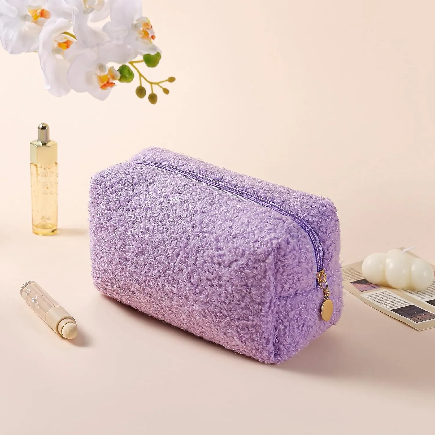 Gleyemor Cute Plush Makeup Bag Travel Pouch Birthday Gifts for Women Wife Her Sister Daughter Christmas Gifts Essential Bag (Purple)