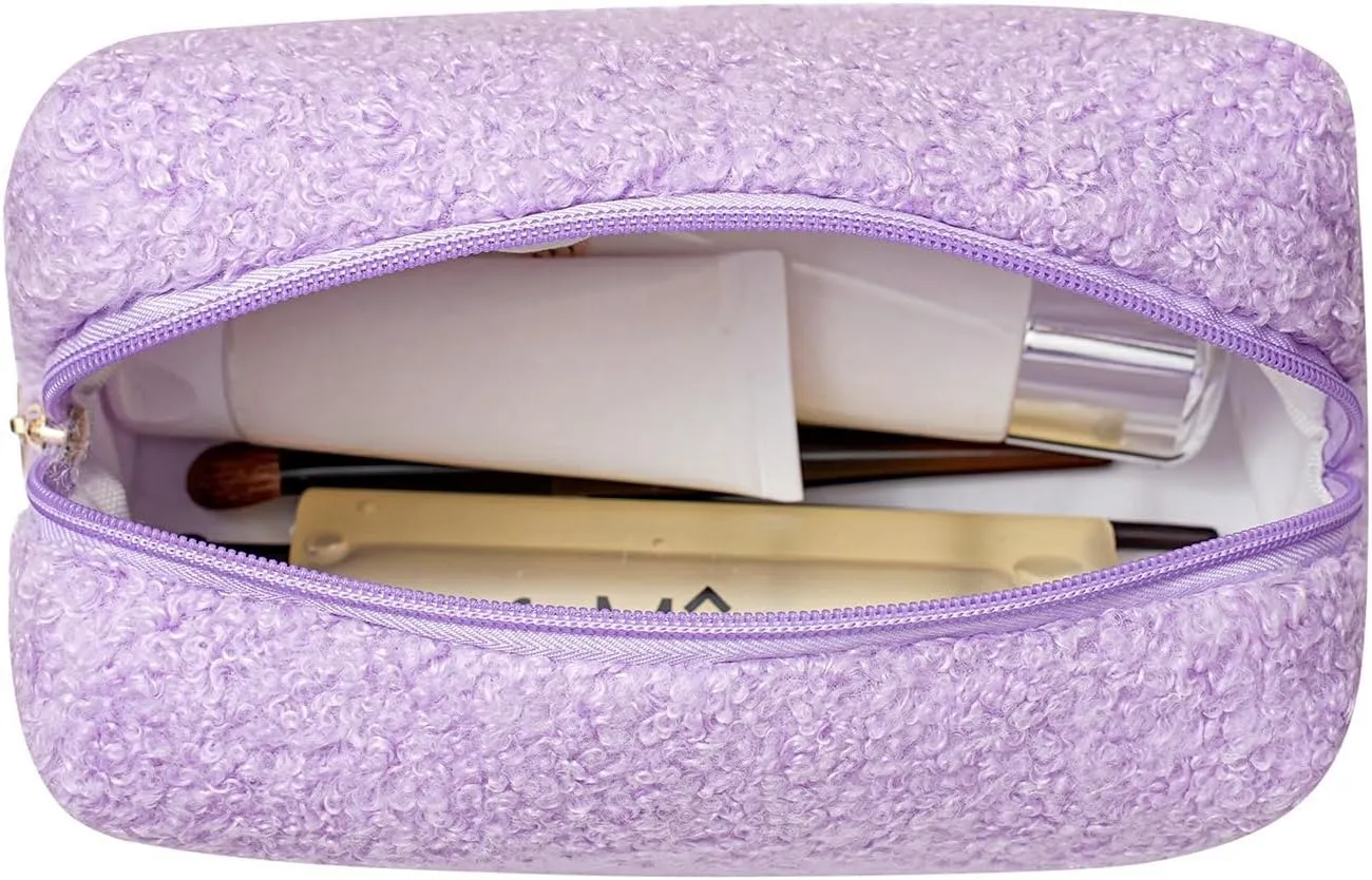 Gleyemor Cute Plush Makeup Bag Travel Pouch Birthday Gifts for Women Wife Her Sister Daughter Christmas Gifts Essential Bag (Purple)