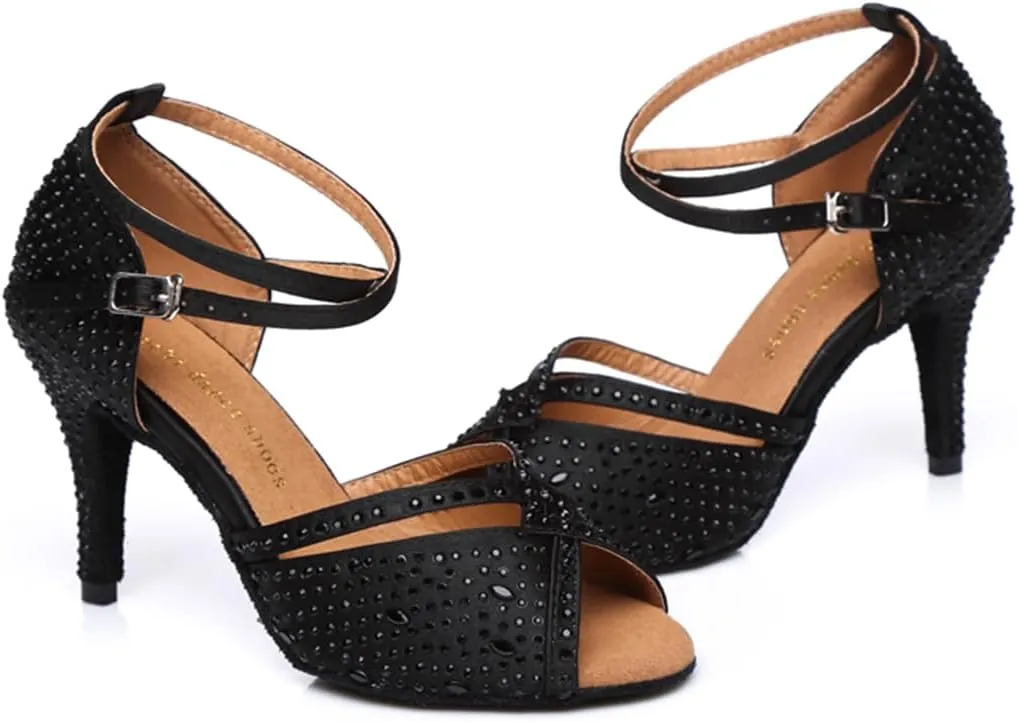 Glitter Dance Shoes for Women Rhinestones Ballroom Party Bridal Wedding Sandals