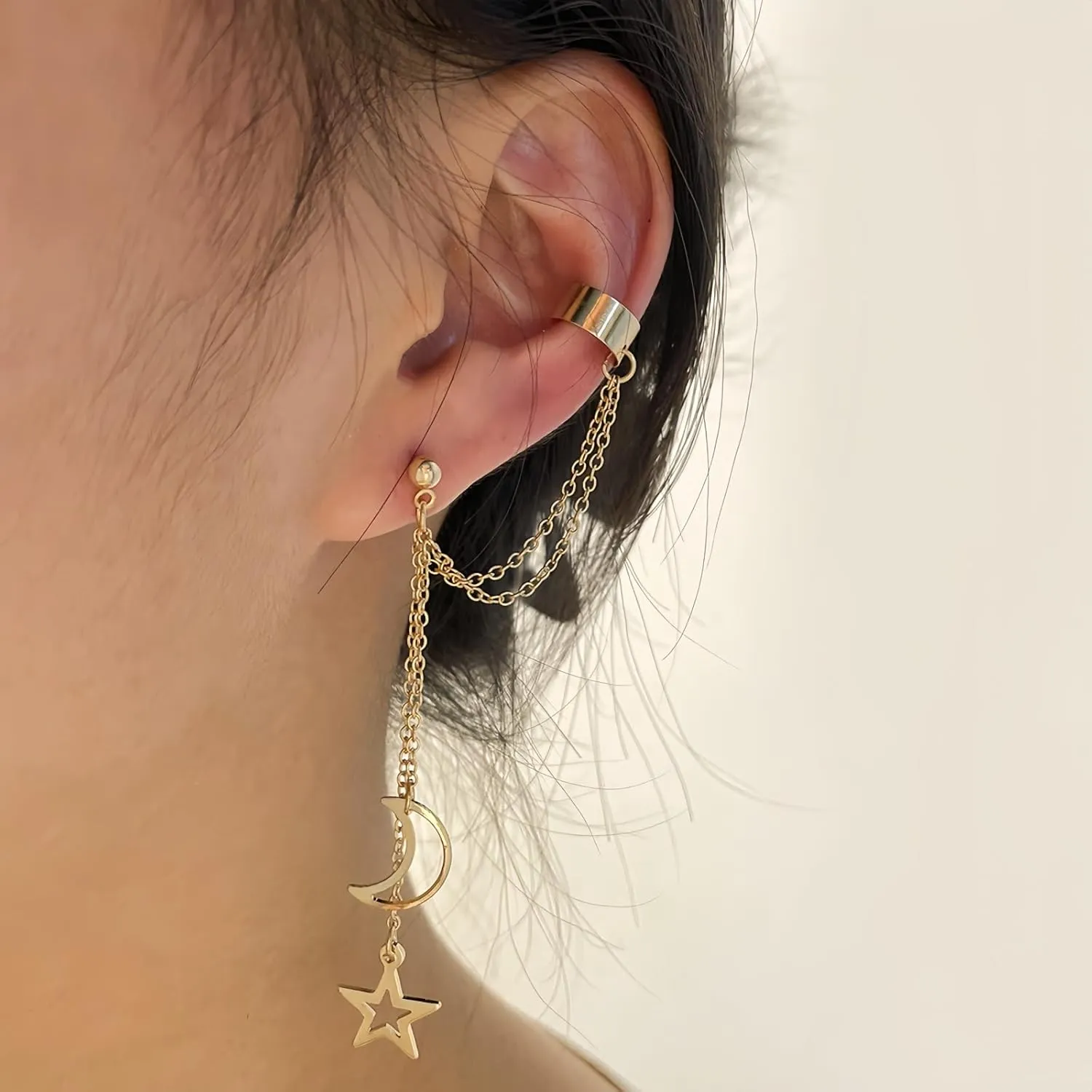Gold Clip on Earrings For Women Trendy Ear Cuffs Non Piercing Cartilage Earring,14k Gold,Silver Plated Fake Piercings Earrings Earcuff,Women's Hoop Earrings Clips for Non Pierced Ears Tassel Chain Earing Set