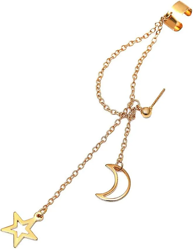 Gold Clip on Earrings For Women Trendy Ear Cuffs Non Piercing Cartilage Earring,14k Gold,Silver Plated Fake Piercings Earrings Earcuff,Women's Hoop Earrings Clips for Non Pierced Ears Tassel Chain Earing Set