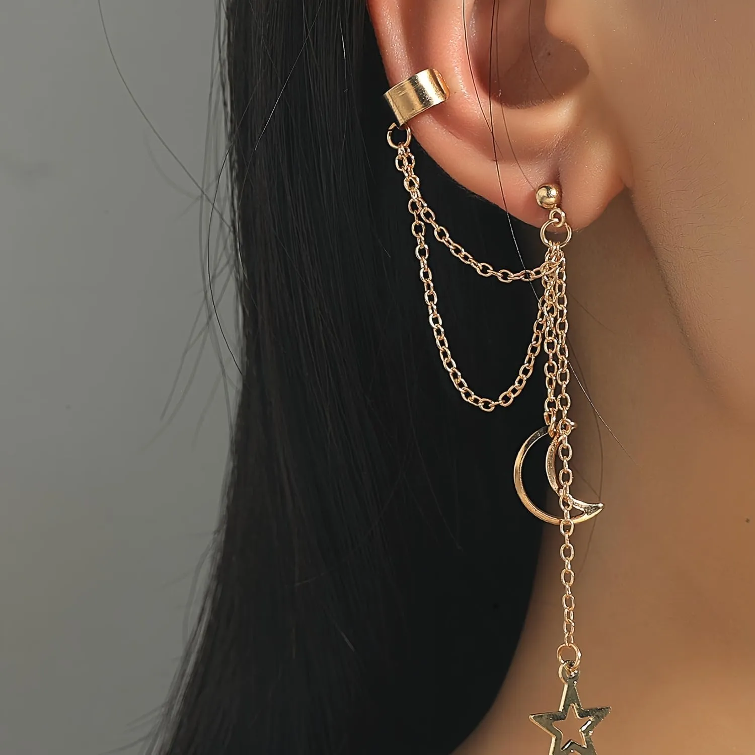 Gold Clip on Earrings For Women Trendy Ear Cuffs Non Piercing Cartilage Earring,14k Gold,Silver Plated Fake Piercings Earrings Earcuff,Women's Hoop Earrings Clips for Non Pierced Ears Tassel Chain Earing Set