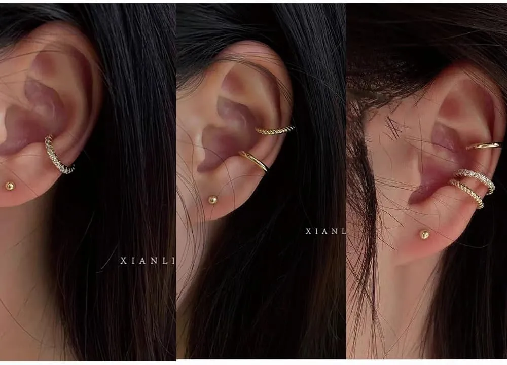 Gold Ear Cuff Earrings Non Piercing for Women,14K Gold Plated Cartilage Hoop Earring,Hypoallergenic Cubic Zirconia Huggie Hoop Cartilage Earring Clip on Cartilage Earring