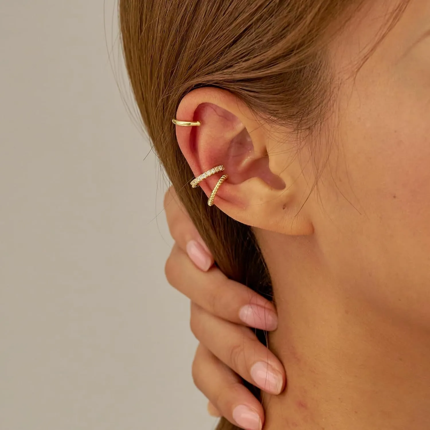Gold Ear Cuff Earrings Non Piercing for Women,14K Gold Plated Cartilage Hoop Earring,Hypoallergenic Cubic Zirconia Huggie Hoop Cartilage Earring Clip on Cartilage Earring