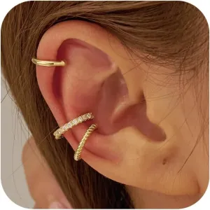 Gold Ear Cuff Earrings Non Piercing for Women,14K Gold Plated Cartilage Hoop Earring,Hypoallergenic Cubic Zirconia Huggie Hoop Cartilage Earring Clip on Cartilage Earring