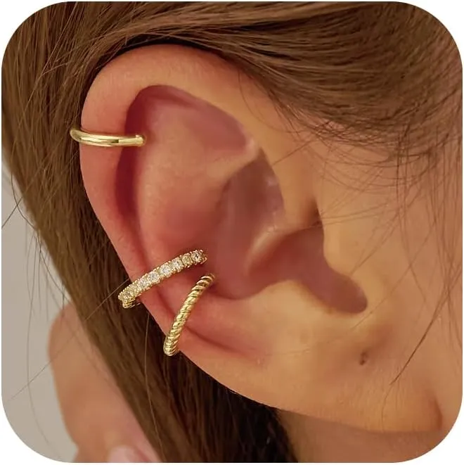 Gold Ear Cuff Earrings Non Piercing for Women,14K Gold Plated Cartilage Hoop Earring,Hypoallergenic Cubic Zirconia Huggie Hoop Cartilage Earring Clip on Cartilage Earring