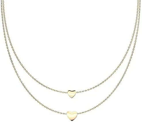 Graduated Heart Pendants on Double Layered Stainless Steel Chain Necklace