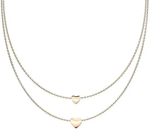 Graduated Heart Pendants on Double Layered Stainless Steel Chain Necklace