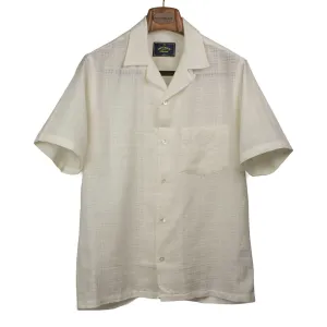 Grain camp collar shirt in cream checked cotton gauze