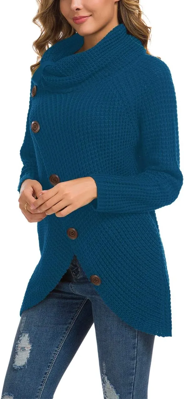 GRECERELLE Womens Turtleneck Sweaters 2024 Fall Chunky Long Sleeve Asymmetric Knit Pullover Sweaters