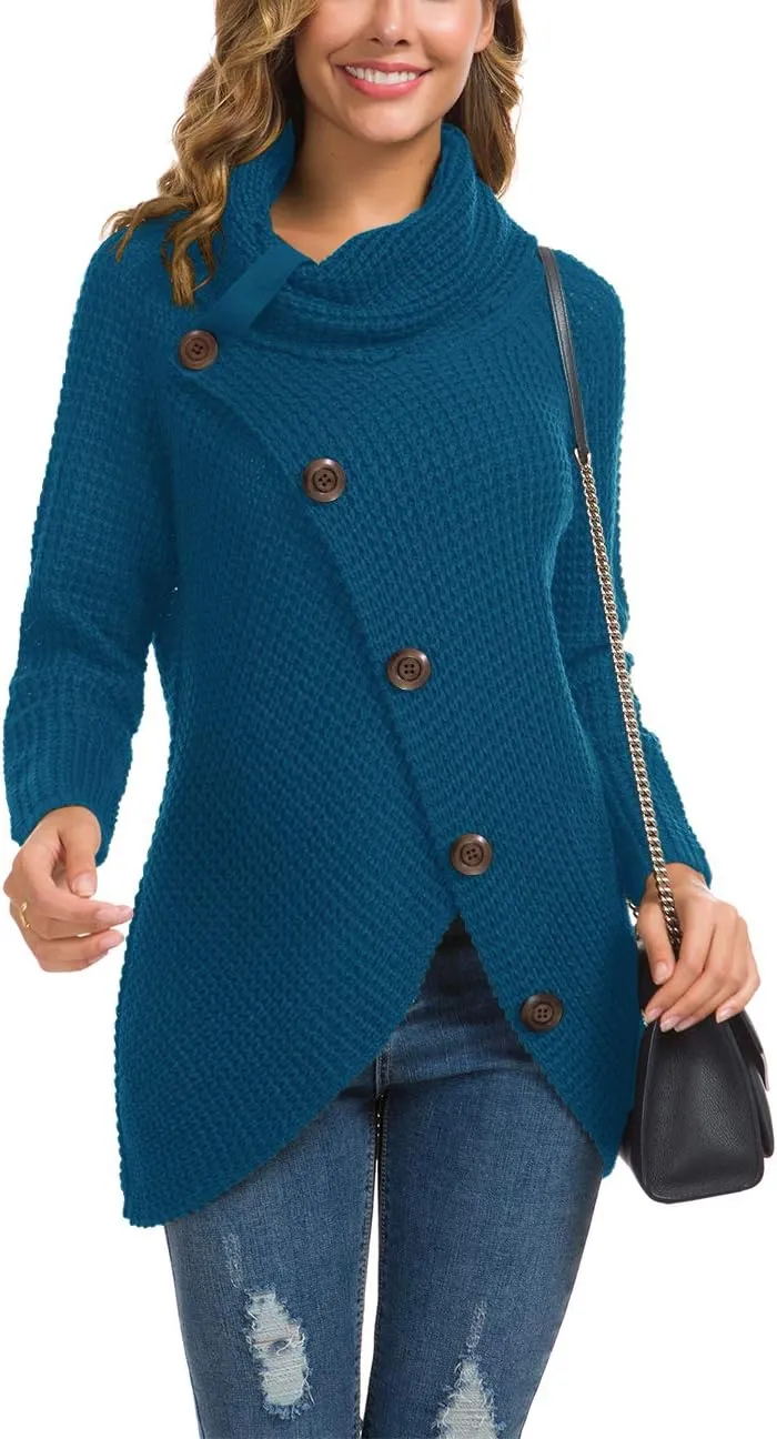 GRECERELLE Womens Turtleneck Sweaters 2024 Fall Chunky Long Sleeve Asymmetric Knit Pullover Sweaters