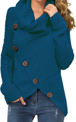 GRECERELLE Womens Turtleneck Sweaters 2024 Fall Chunky Long Sleeve Asymmetric Knit Pullover Sweaters