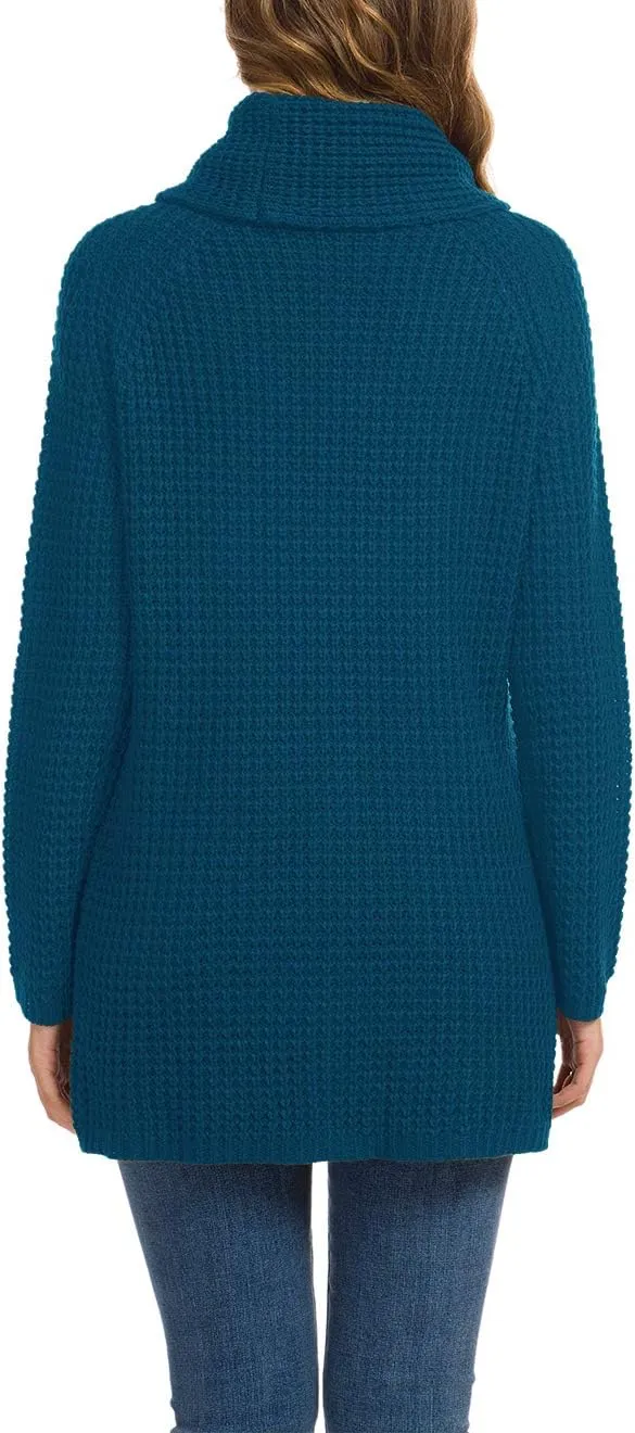 GRECERELLE Womens Turtleneck Sweaters 2024 Fall Chunky Long Sleeve Asymmetric Knit Pullover Sweaters