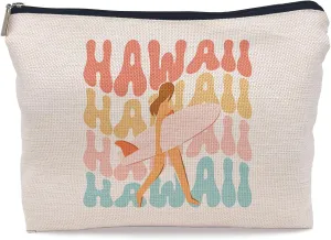 Groovy Hawaii Surfer Girl Makeup Bag, Multicolor, 7.5 x 10 Inches, Women's Travel Cosmetic Case
