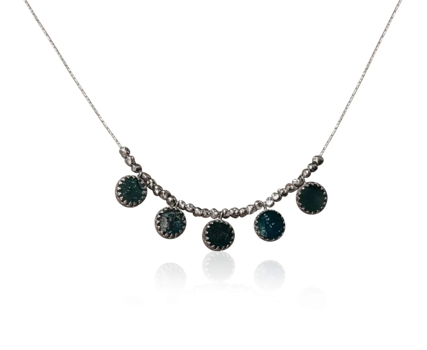 Handcrafted 925 Sterling Silver Blue Roman Bezel Crown Pendants Necklace