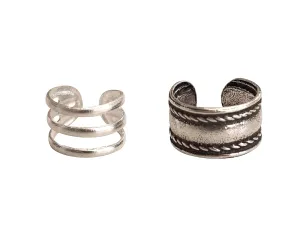 Handmade Silver 2Pcs Ear Cuffs Non-Piercing Earrings, 925 Sterling Silver, Fake Cartilage Helix Non-Pierced Ear Clip on for Women, Tiny Triple Band & Wide Band Ear Wraps, By Miya Jewelry