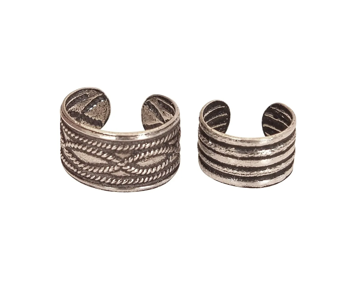 Handmade Silver 2Pcs Ear Cuffs Non-Piercing Earrings, 925 Sterling Silver, Fake Cartilage Helix Non-Pierced Ear Clip on for Women, Trendy Tiny 2xWide Band Geometric Ear Wrap, By Miya Jewelry Creations