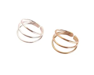 Handmade Silver 2Pcs Tiny Triple Band Thin Ear Cuffs Non-Piercing Earrings, 1x 925 Sterling Silver & 1xGold Plated, Dainty Fake Cartilage Helix Non-Pierced Ear Wrap Clip on for Women, By Miya Jewelry