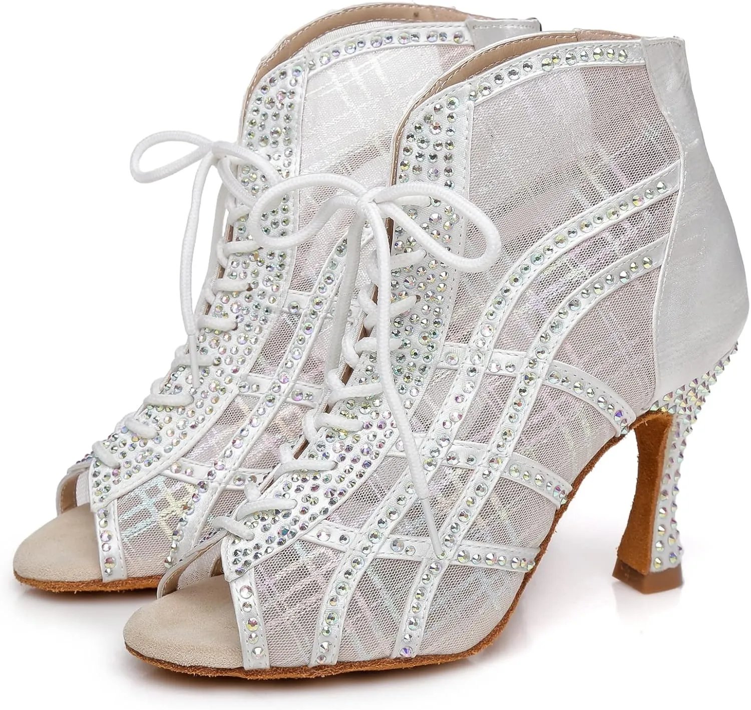 Hanfike Womens Peep Toe Boot Heels Mesh Summer Booties Sandals